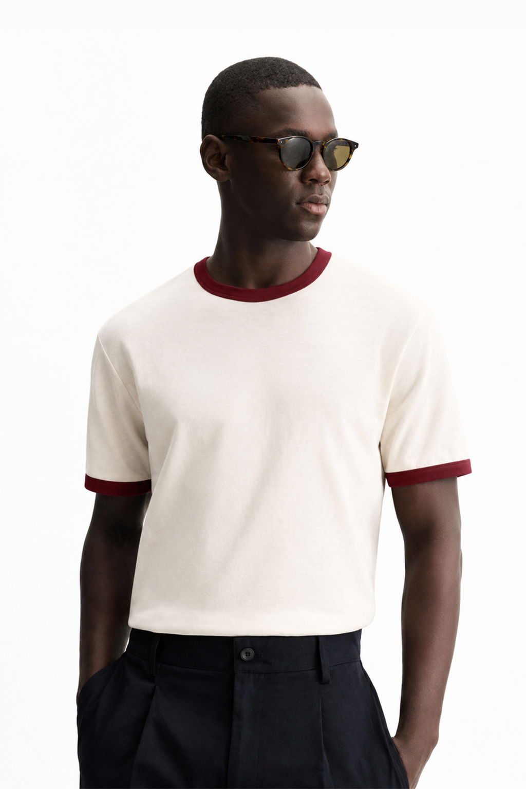 Off White & Maroon Ringer tee
