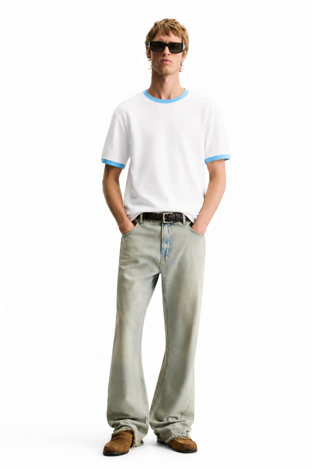 White & Sky Blue Ringer tee