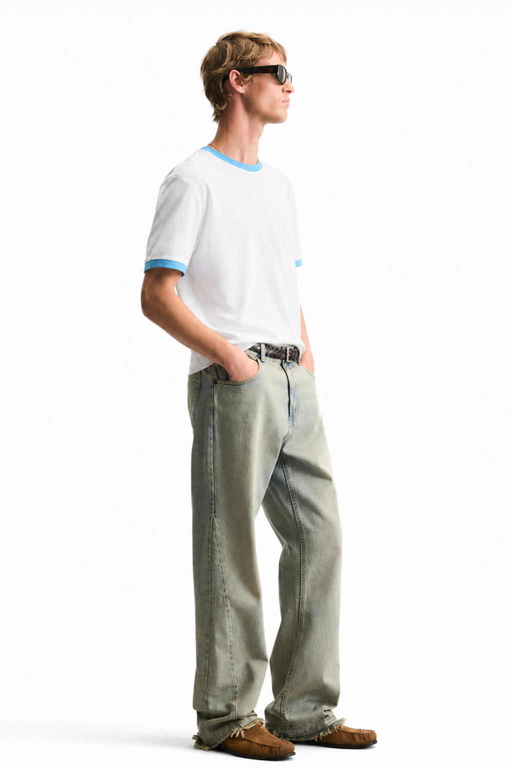 White & Sky Blue Ringer tee