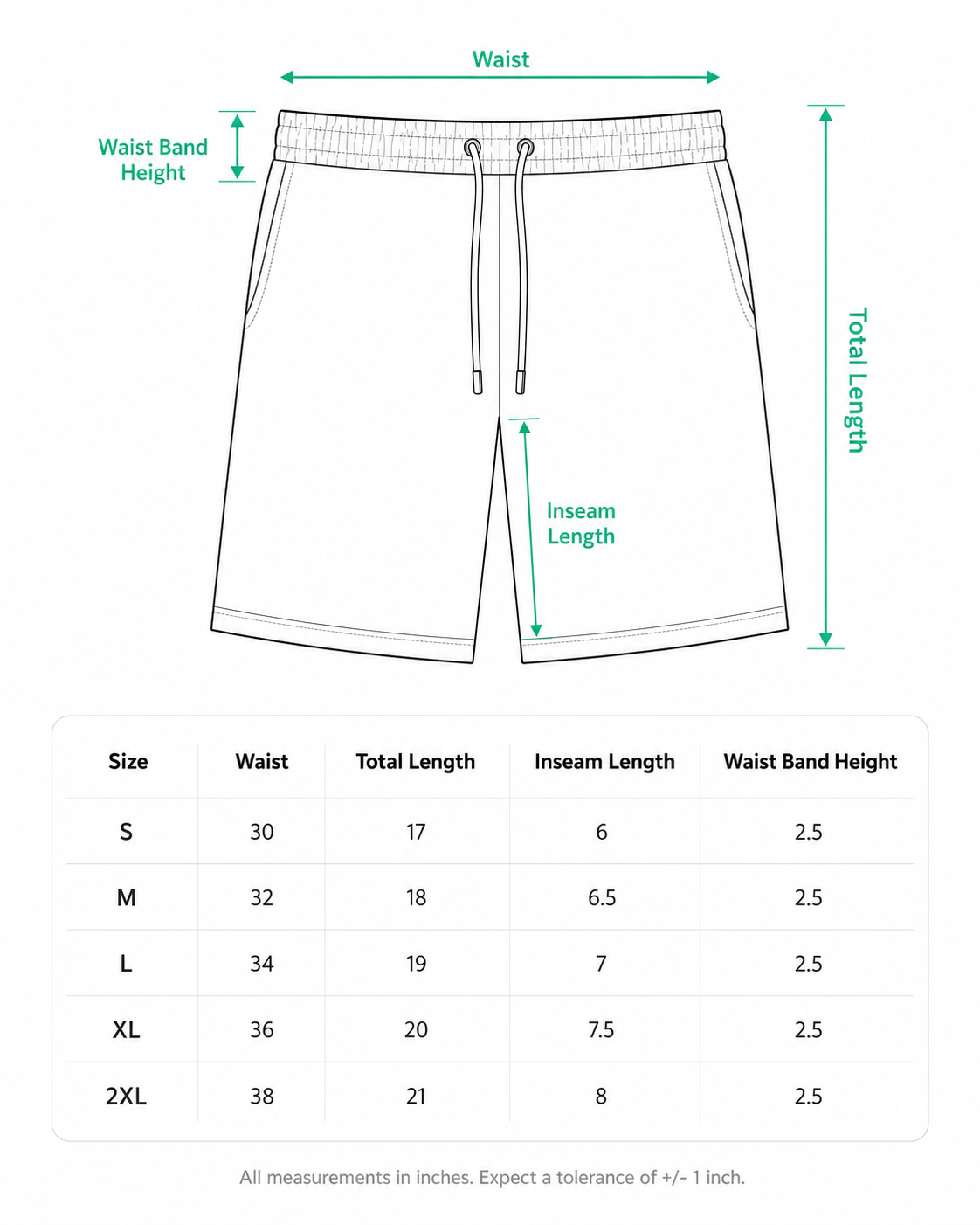 BASE BLOC® TERRY SHORT size chart