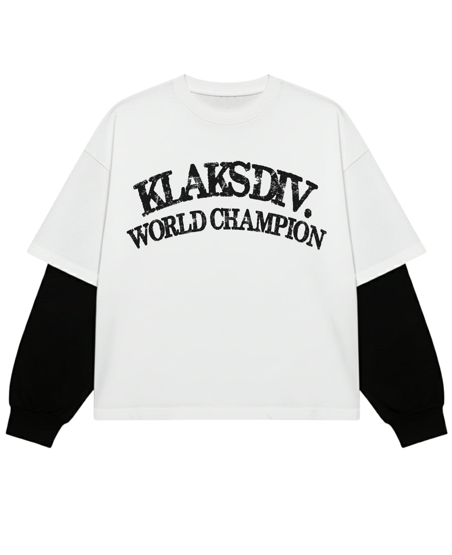 White With Black Sleeve Oversized Tee Front Design