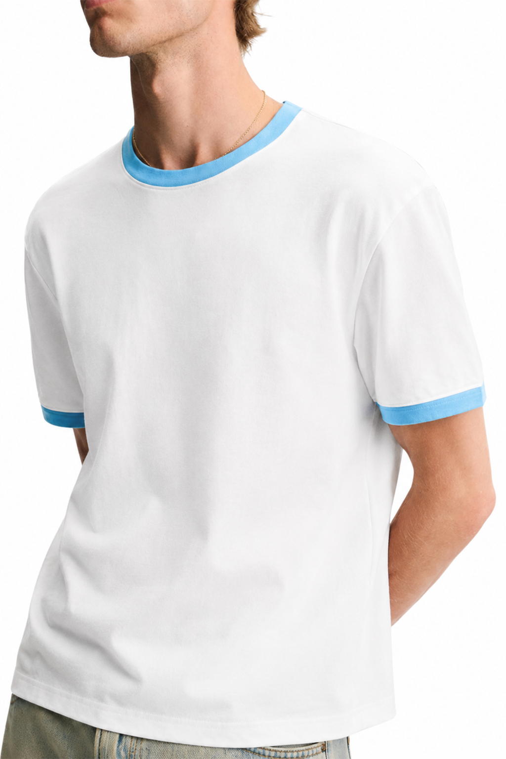 White & Sky Blue Ringer tee
