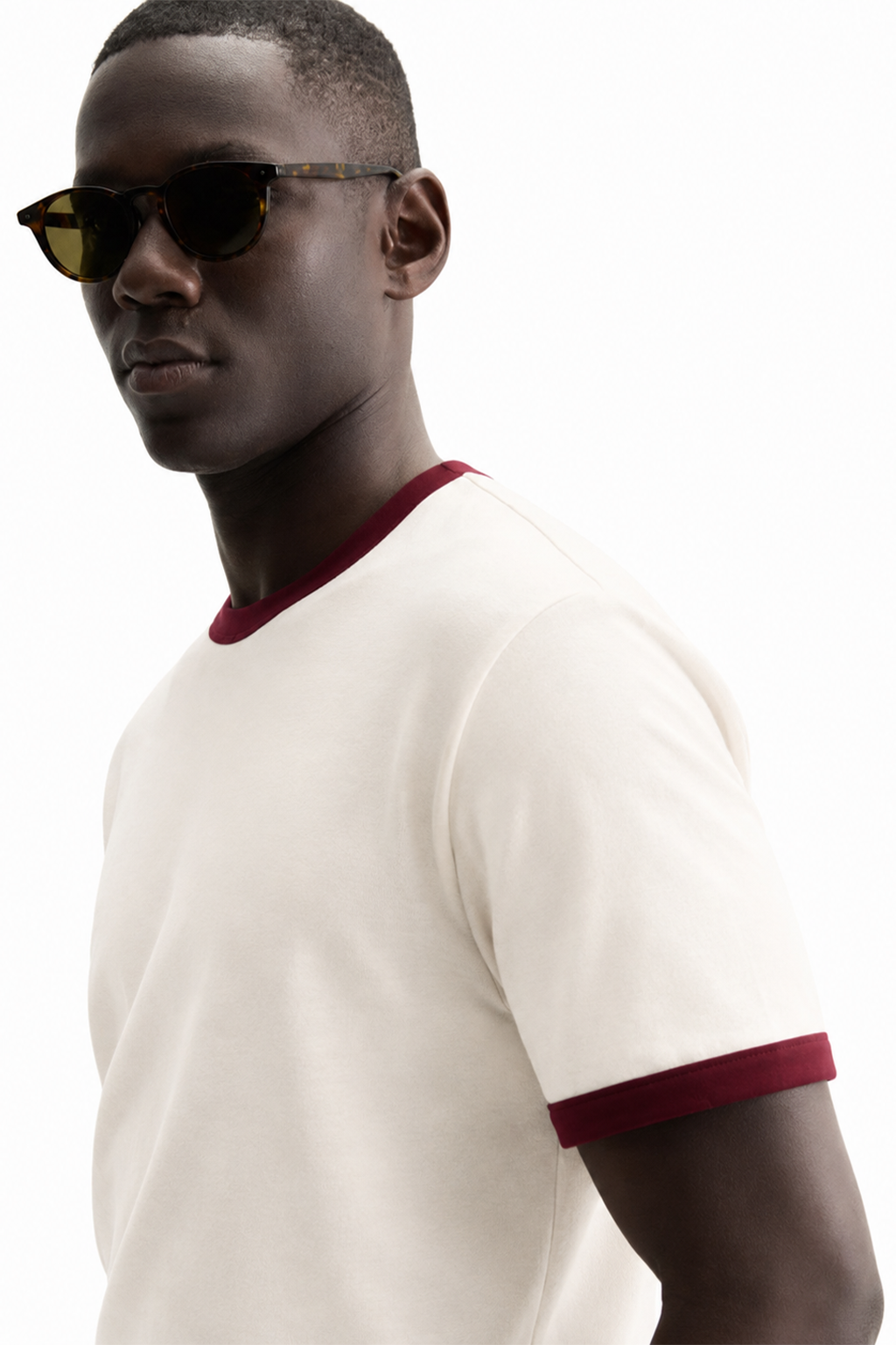Off White & Maroon Ringer tee