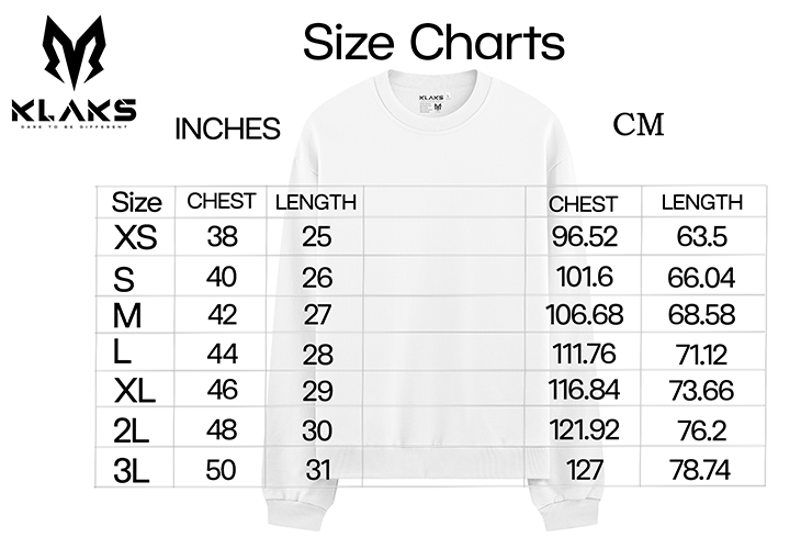 Size Chart for SWEATSHIRT