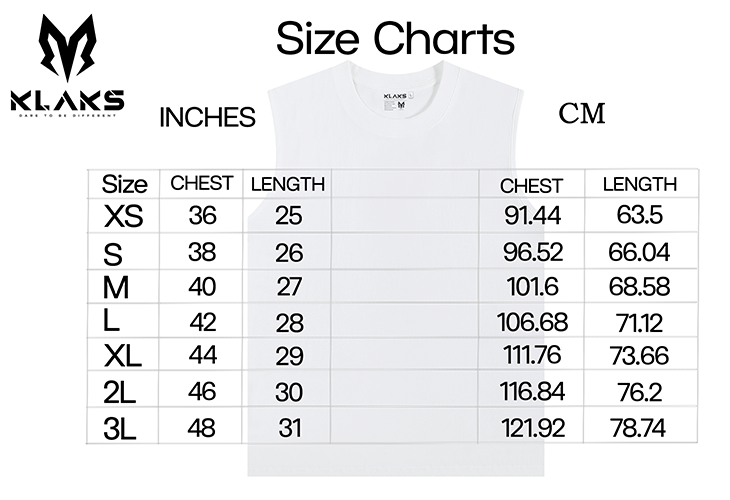 Size Chart for SLEEVELESS
